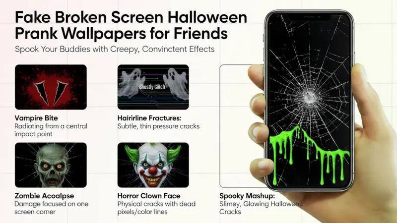 Fonds d'écran de prank Halloween avec faux écran cassé pour tes potes
